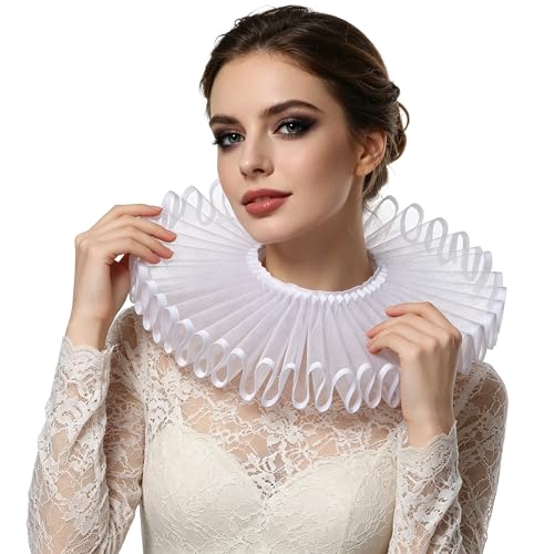 FAD-4U Elizabethan Chiffon Neck Ruff Detachable Collar for Medieval Costume Ensembles Neck Collars