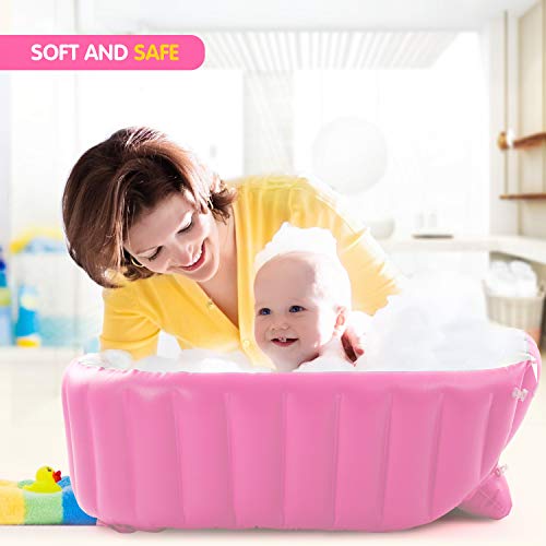 Inflatable Baby Bathtub With Air Pump, Portable Toddler Bathtub Baby Bath Tub Non Slip Travel Bathtub Mini Air Swimming Pool Kids Thick Foldable Shower Basin, Pink #TOP6