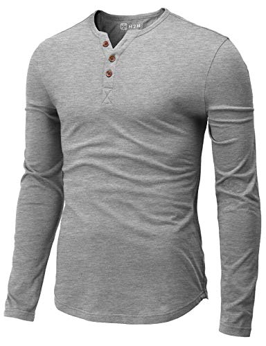 H2H Mens Casual Slim Fit Henley T-Shirt Long Sleeve Gray US L/Asia XL (CMTTL139)