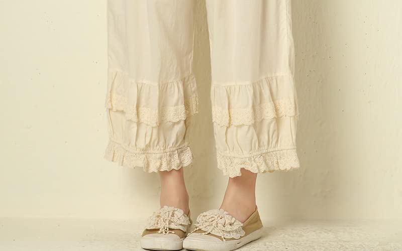 Mutande Bloomers Vittoriani Lolita: Pantaloni A Volant In Cotone Con Elastico In Vita E Polsini In Pizzo - 2