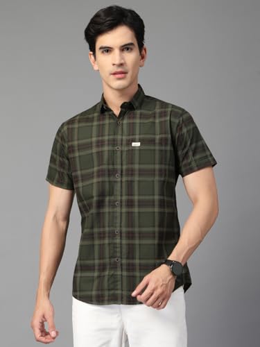 Image of Majestic Man Men's Slim Fit Premium Pure Cotton Plaid Check Half Sleeve Casual Shirt