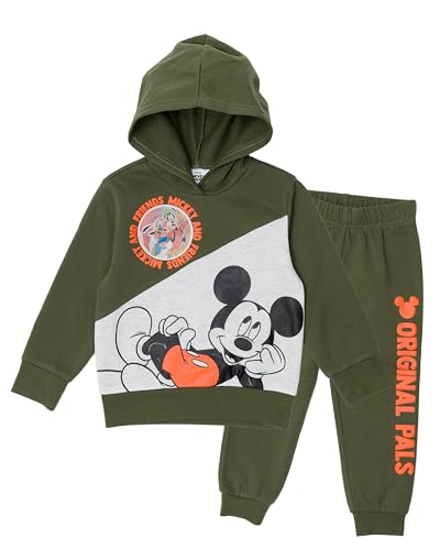 Disney Mickey Mouse Boys’ Hoodie and Jogger Pants Set with Lenticular Patch, 2-Piece Fleece Outfit (Green, 3T)
