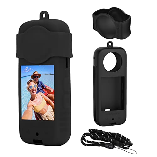 UKATOF Insta360 X3�p�m���}�J�����̕ی�J�o�[�ɃV���R���̕ی�̃P�[�X�𑡂�܂��Ђ����|���Ă������āA�]��ŁA���ɋ������Ƃ�h���܂� (?(�{�̕ی�J�o�[+�����Y�ی�J�o�[+�X�g���b�v))