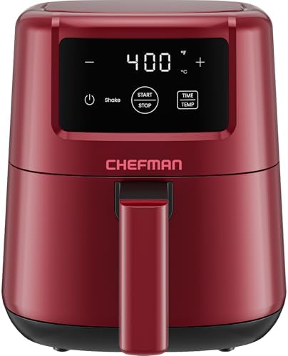 CHEFMAN 2 Qt Mini Air Fryer – Digital Space-Saving Compact Air Fryer with Nonstick and Dishwasher Safe Basket, Quick & Easy Meals in Minutes, Features Digital Timer and Shake Reminder – Red