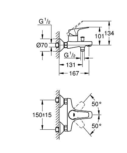 Robinet GROHE Start Flow Mitigeur Bain Douche mural haut de gamme en finition chromée - 7
