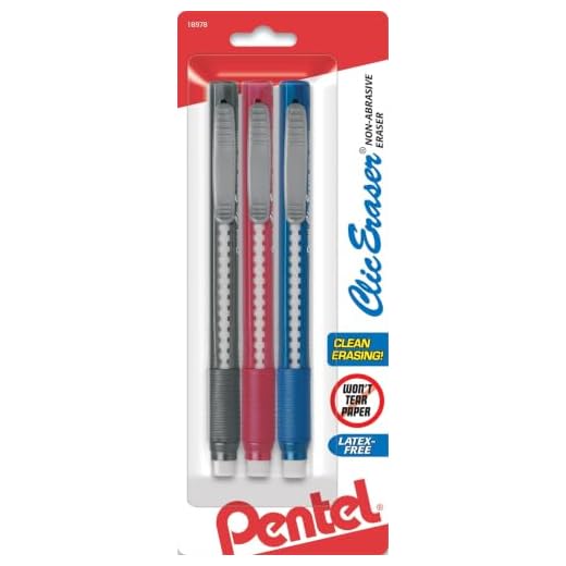 Pentel Clic Retractable Eraser with Grip, 3 Pack