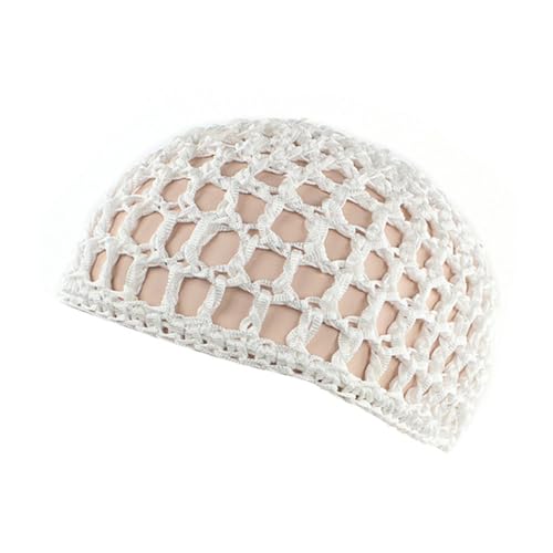 Ruarby Handgewebtes Häkelhaarnetz, hohler Hut, weiches Netz, Strickmütze für Damen, lässige Kopfbedeckung, Perückenzubehör, Perückenkappen, weiß, Einheitsgröße