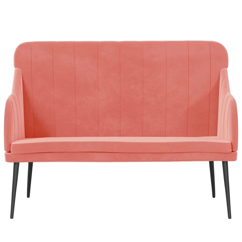 Sitzbank Rosa Samt mit Polster 110x76x80 cm Metallgestell für Wohnzimmer Schlafzimmer Flur mit Rückenlehne und Armlehnen Bequeme Sitzgelegenheit als Bank und Ottomane für Ordnung und Ablage