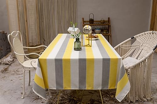 Nappe de table anti tache 110x170cm en lin rayé jaune pour masquer les rayures - 3