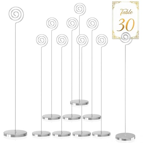 QingVoTool Table Number Holders 10Pcs - 13 inch Place Card Holder Metal Super Tall Table Number Stands for Wedding Party Graduation Reception Restaurant Home Photo Picture Office, Silver Multi Circle