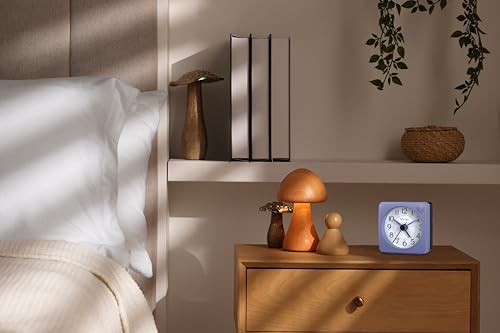 Bulova Violet Travel Alarm Clock B1876 | Compact Design with Lighted Dial & Silent Sweep | Quartz Movement | Battery Operated | Ascending Beep Alarm for Home or Travel