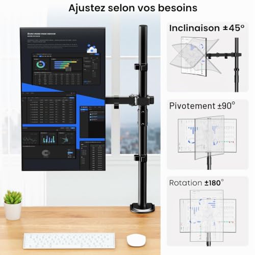 PUTORSEN 80CM Support Ecran PC pour Les écrans 13-35 Pouces, Bras Ecran PC Réglable en Hauteur, Inclinable, Rotatif et Pivotant, Bras Articulé Écran PC, Max Load 9kg, VESA 75/100 – vue 4