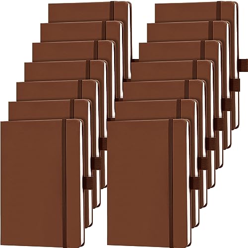 Laumoi 14 Pack Lined Journal Notebooks 5.5 x 8.2 Inch A5 Hardcover Notebook College Ruled Notepad with Pen Holder PU Leather Ruled Lined Journals for School Business Work Writing(Brown)