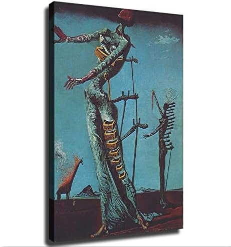 Burning Giraffe by Salvador Dali Wall Art Poster Surrealism Painting Canvas Print Living Room Picture (Framed,8x12inch)