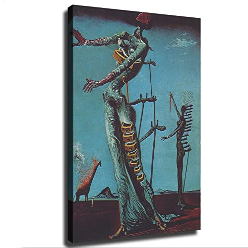 Burning Giraffe By Salvador Dali Wall Art Poster Surrealism Painting Canvas Print Living Room Picture (Framed,8X12Inch) #TOP4