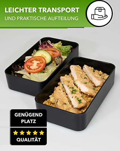 Foto von EcoAB [1200ml] Bento Box - Lunchbox + 3-teiligem Besteck-Set - Brotdose für Erwachsene & Kinder - BPA-frei & Spülmaschinengeeignet & Umweltfreundlich [Schwarz]