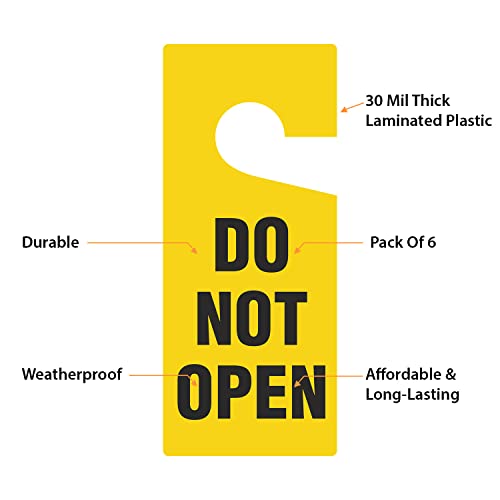 Smartsign Do Not Open Door Knob Hanger Tags | 3.75" X 8.875" Plastic Black On Yellow Claw Shaped Pack Of 6 #TOP3