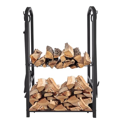ART TO REAL Brennholz Log Rack, 4 Stück Kamin Tool Sets, Indoor Outdoor Kamin Log Carriers Halter Lagerung Schwarz Schmiedeeisen, MEHRWEG-9