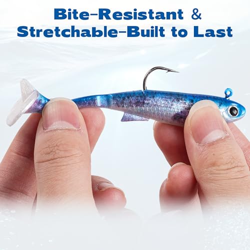 JORMIX 6Pcs Swim Baits for Bass Fishing,Easy Catching Lures Soft Plastic Walleye Fishing Lures,Fishing Gear for Bass Trout Crappie,Paddle Tail Swimbaits Fishing Soft Plastic Lure Kit Blue White - image 5