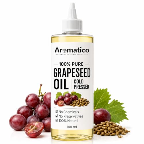 Image of AROMATICO Cold Pressed Grapeseed Oil for Skin & Hair - Lightweight Grape Seed Oil for Oily Scalp, Glowing Skin & Body Massage | 100ml