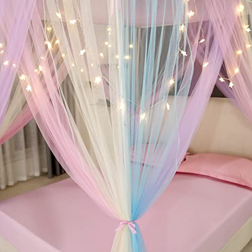 Canopy Bed Curtains With Lights,Rainbow Bed Canopy For Girls,Bed Drapes Netting Bedroom Decoration Accessories For Girls Adults,Queen #TOP4