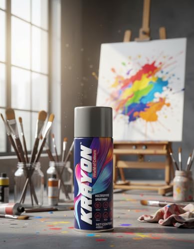 Image of BANNA Krayon Grey Acrylic Spray Paint 400 ml | Quick Dry Rust-Resistant Multi Surface Aerosol Spray Paint for Metal, Wood, Plastic, Glass, Furniture & DIY Projects
