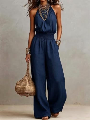 Mono halter elegante sin mangas de pernera ancha y caída fluida 4