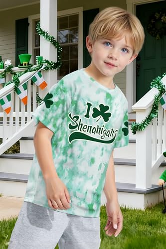 Image of TMSD Unisex Kids St.Patrick's Day T-Shirt Short Sleeve Crew Neck Clover Shamrock Tee 4-14 Years