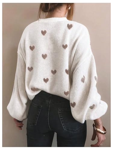 Verdusa Women's Heart Print Crew Neck Sweater Tops Long Sleeve Loose Holiday Knit Pullovers2