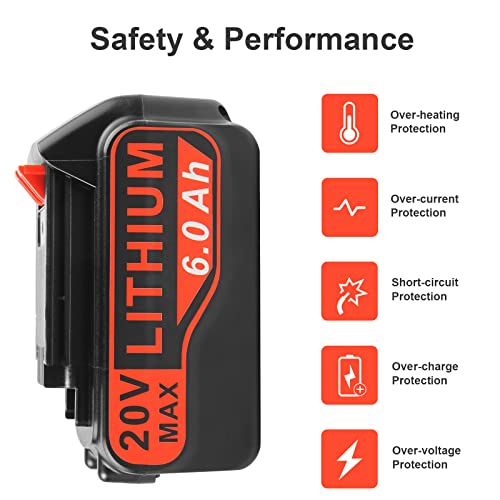 TREE.NB 6.0Ah 20V Battery Replacement for Black and Decker 20V Lithium Battery LBXR20 LBXR20B LBXR20-OPE LBXR2020 LB20 LBX20 LB2X4020 LST220 (2 Pack)