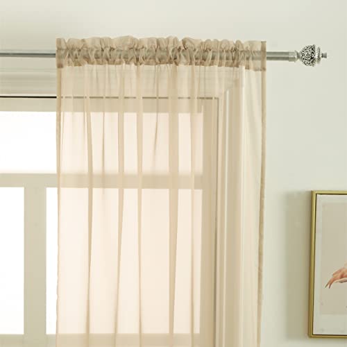 Gyrohome Basic Rod Pocket Sheer Voile Curtain,Sunlight Filtering Protect Privacy Polyester Sheer For Living Room Bedroom Patio Door Set Of 2Panels,Light Tan,52X54Inch #TOP1
