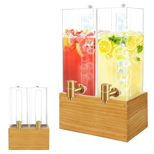 Beverage Dispenser with Stand, 4 Gallon Dual Drink Dispenser Stand, Large Drink Dispenser for Party, Wood Stand