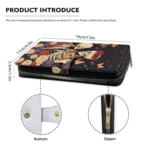 Image of COEQINE Ladies Wallets Pink Leopard Heart Black Printed Leather Phone Long Clutch Purses Check Coin Change Holder