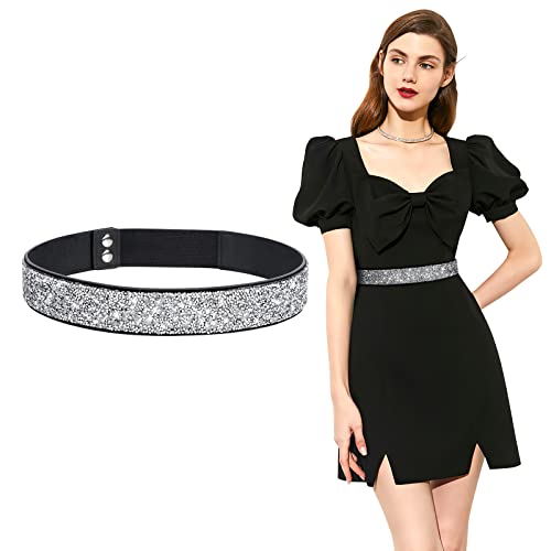 Jasgood Rhinestone Elastic Belt For Women,Stretchy Shiny Crystal Belt Bling Wide Waist Belt For Women Dress #TOP10