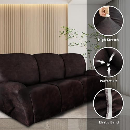 Image of molasofa Recliner Sofa Covers - 8 Pieces Stretch Leather Like Large Couch Covers for 3 Seats Reclining Slipcovers (Chocolate)