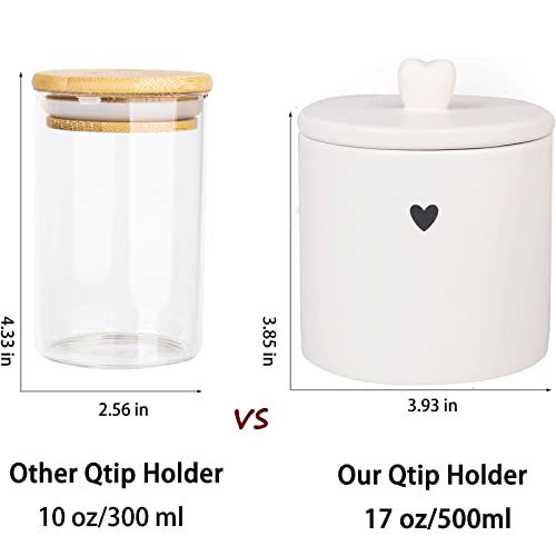 Heagoale 2 Pack Qtip Holder Dispenser Ceramic Apothecary Jars With Lids Set Cute Bathroom Decor Storage Containers For Cotton Ball, Cotton Swab, Cotton Pad, Floss, Cream #TOP5