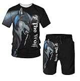 Sommer Herren Wolf 3D Gedruckt T-Shirt + Shorts Anzug Kurzarm O-Neck Weiblich Casual Sportwear Trainingsanzug Sets, Anzug-9, XL