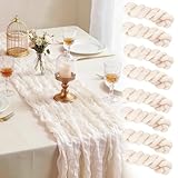 Otauoaea Tischläufer Champagner (8 Stück, 50x300 cm) - Rustikale Gaze Käsetuch Tischläufer im Bali-Gaze mit Faltenwurf für Hochzeit, Gartenparty, Brautparty, Geburtstag & Boho-Deko