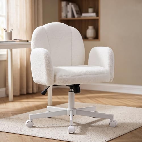 Image of DROGO Petal Boucle Fabric Office Chair for Work & Home | Vanity Desk Chair for Bedroom & Living Room | Computer Chair with 135 Recline & Rocking Function | Heavy Duty Metal Base, 1Yr Warranty (Cream)