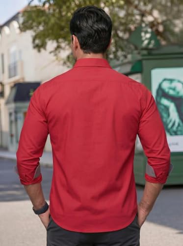 Image of Men's Cotton Blend Shirt with Solid Long Sleeves Spread Coller Neck Regular Fit Single Chest Pocket and Standard Length | Cotton Casual Shirt for Man