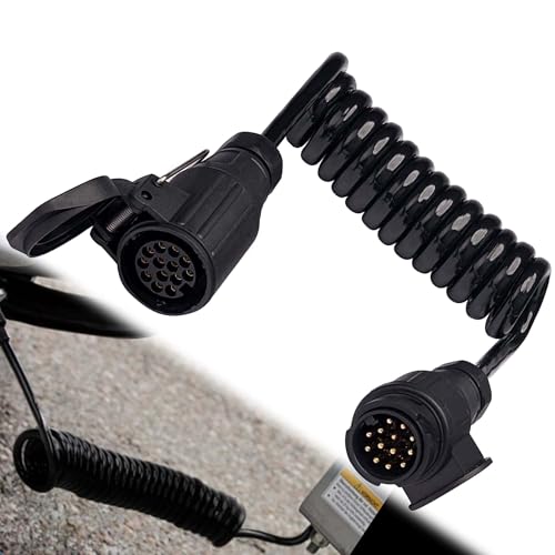 BOTEWO Cable alargador de remolque de 13 pines, adaptador: 2 m, adaptador de remolque, cable de extensión en espiral con conector de remolque de 13 pines para coche, camión, RV Caravana (Negro)