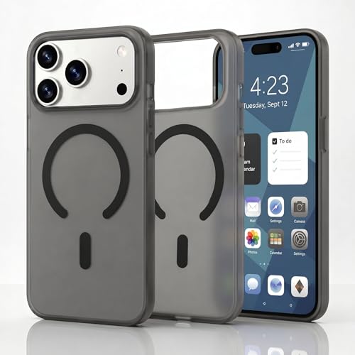 Image of amazon basics Luxury Paper Thin Case Cover for iPhone 17 Pro | Matte Finish | Compatible with magsafe | (Black, iPhone 17 Pro)