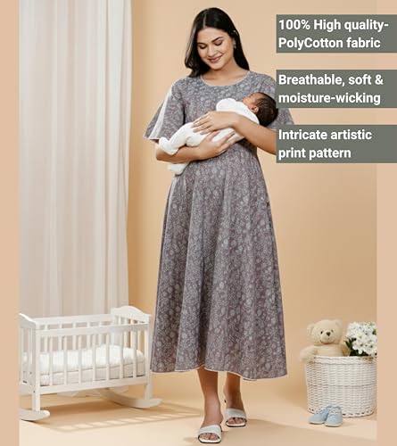 Image of DUMMY SHAPE Feeding Kurtis for Women Cotton Rayon | Printed Pregnancy Flare Kurta with Nursing Zippers to Pre & Post Partum | Maternity Dresses | Gifts for Pregnant Woman