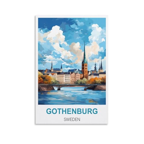 YNIEILUU Göteborg, Suède, affiches de voyage vintage sur toile, affiches de peinture sur toile, décoration murale pour chambre à coucher, 20 x 30 cm
