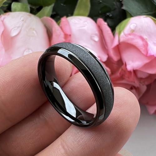 TUTISS 6mm Black Tungsten Carbide Rings for Men Women Promise Engagement Wedding Bands Sandblasted Finish Domed Comfort Fit Size 11 by TUTISS - Used condition - Image 2
