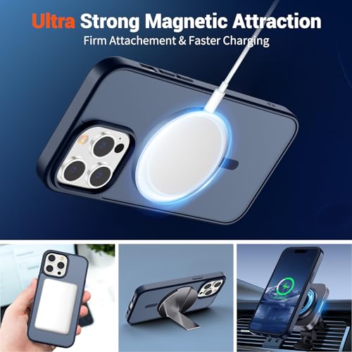 Image of SUPFINE Magnetic for iPhone 14 Pro Case (Compatible with MagSafe) (Military Grade Drop Protection) Translucent Matte Shockproof Phone Cover,Dark Blue