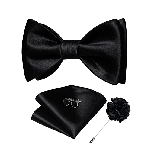 Image of DiBanGu Satin Bow tie Self-Tied Bowtie Set for Men Wedding Prom | Solid Color,Skin-Friendly,Versatile Accessory,Lapel Pin,Pocket Square,Cufflinks,School Dance,Banquet,Dinner,Celebration