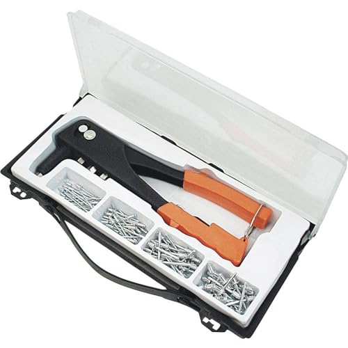 Brüder Mannesmann Blindnietzange Set für DIY-Projekte und Reparaturen, geeignet für Nieten von 2,4 bis 4,8 mm, im stabilen Koffer inklusive 100 Aluminiumnieten und vier Mundstücken | M 1096
