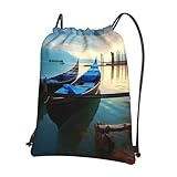 Matériau de qualité supérieure : sac à dos avec cordon de serrage imprimé paysage de bateau fabriqué en polyester, conçu pour résister à l'usure quotidienne, offrant une utilisation fiable et durable, peut être plié pour économiser de l'espace et facile à transporter