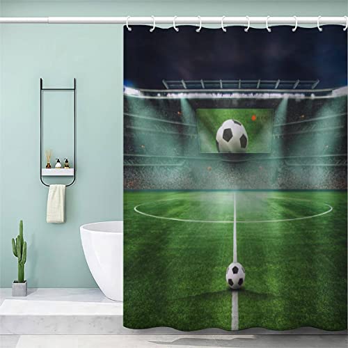 VASENA Duschvorhang Anti Schimmel 240x200 cm 3D Motiv Wasserdicht Shower Curtain Fußball Fußballfeld Badewanne Vorhang Polyester mit 12 Haken